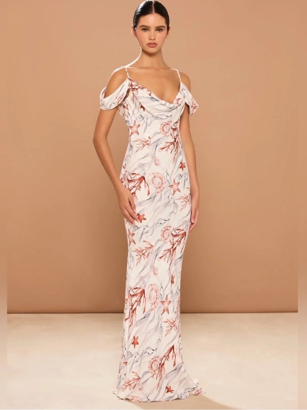 Sonya Moda White Sea-Print Dress with Rust Accents